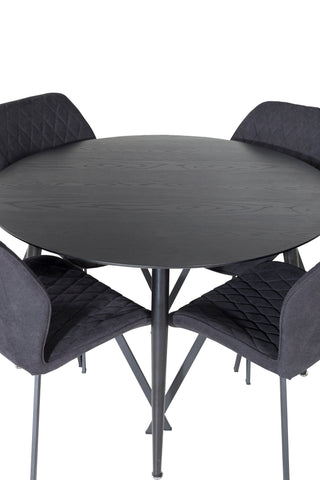 Dipp Matbord - 115cm - Svart faner / Helsvarta ben +Gemma matstol - Svarta ben - Svart tyg_4