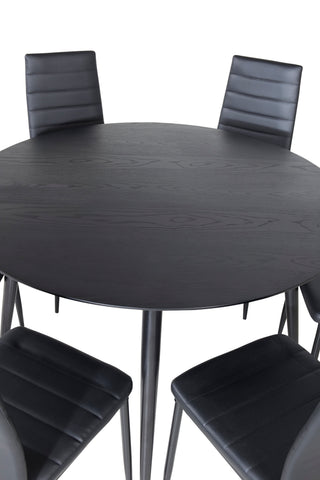 Venture Home Dipp Matbord - 115cm - Svart faner / Helsvarta ben +Slim High Back Matstol - Svarta Ben - Svart PU_6