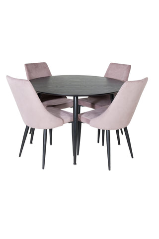Dipp Matbord - 115cm - Svart faner / Helsvarta ben +Leone matstol - Svarta ben / Dammig RosaCoorduroy _4