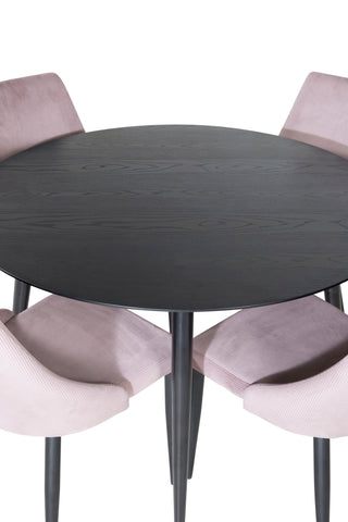 Dipp Matbord - 115cm - Svart faner / Helsvarta ben +Leone matstol - Svarta ben / Dammig RosaCoorduroy _4