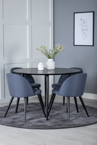 Dipp Matbord - 115cm - Svart faner / Helsvarta ben + Velvet Dining Chiar - Svarta ben - Blue Fabric_4