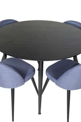 Dipp Matbord - 115cm - Svart faner / Helsvarta ben + Velvet Dining Chiar - Svarta ben - Blue Fabric_4