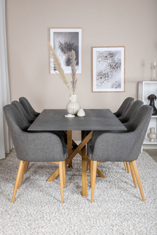 Venture Home Piazza - Matbord - 180*90 - Spraystone/Ek +Comfort - Matstol - Ek/Mörkgrå _6