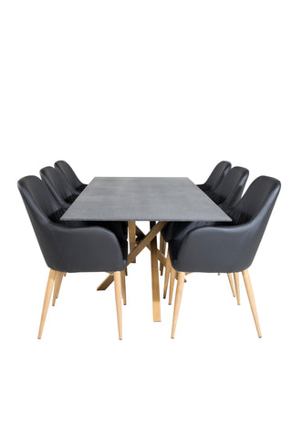 Venture Home Piazza - Matbord - 180*90 - Spraystone/Ek +Comfort Karmstol - Ek-Look / Svart PU _6