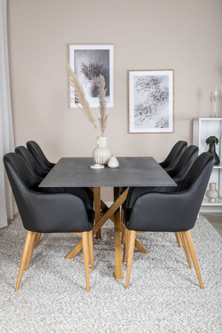Venture Home Piazza - Matbord - 180*90 - Spraystone/Ek +Comfort Karmstol - Ek-Look / Svart PU _6