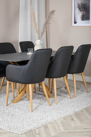 Venture Home Piazza - Matbord - 180*90 - Spraystone/Ek +Comfort Karmstol - Ek-Look / Svart PU _6