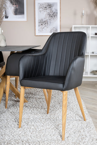 Venture Home Piazza - Matbord - 180*90 - Spraystone/Ek +Comfort Karmstol - Ek-Look / Svart PU _6