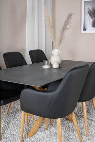 Venture Home Piazza - Matbord - 180*90 - Spraystone/Ek +Comfort Karmstol - Ek-Look / Svart PU _6