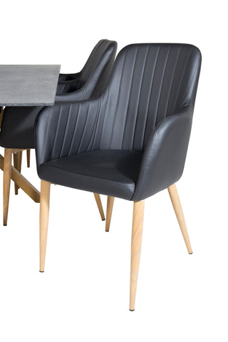 Venture Home Piazza - Matbord - 180*90 - Spraystone/Ek +Comfort Karmstol - Ek-Look / Svart PU _6