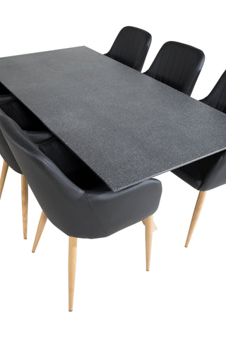Venture Home Piazza - Matbord - 180*90 - Spraystone/Ek +Comfort Karmstol - Ek-Look / Svart PU _6