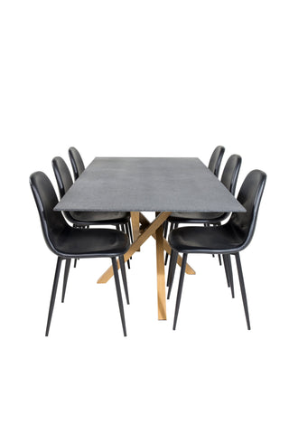 Venture Home Piazza - Matbord - 180*90 - Spraystone/Ek +Polar Matstol Svart PU _6