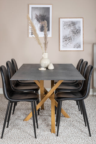 Venture Home Piazza - Matbord - 180*90 - Spraystone/Ek +Polar Matstol Svart PU _6