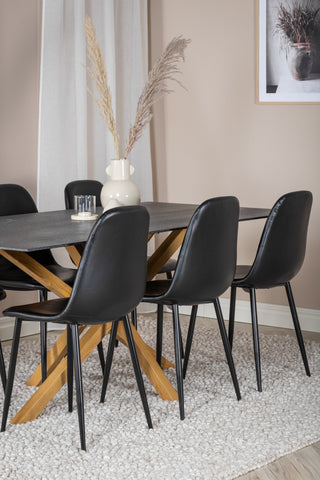 Venture Home Piazza - Matbord - 180*90 - Spraystone/Ek +Polar Matstol Svart PU _6