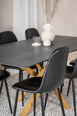Venture Home Piazza - Matbord - 180*90 - Spraystone/Ek +Polar Matstol Svart PU _6