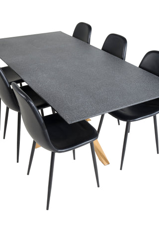 Venture Home Piazza - Matbord - 180*90 - Spraystone/Ek +Polar Matstol Svart PU _6