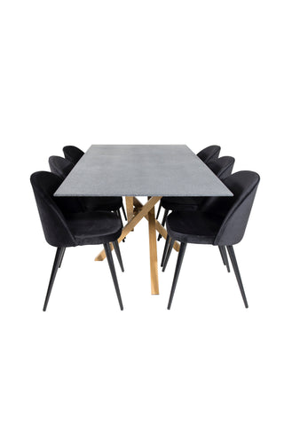 Venture Home Piazza - Matbord - 180*90 - Spraystone/Ek + Matstol i sammet - Svart / Svart _6