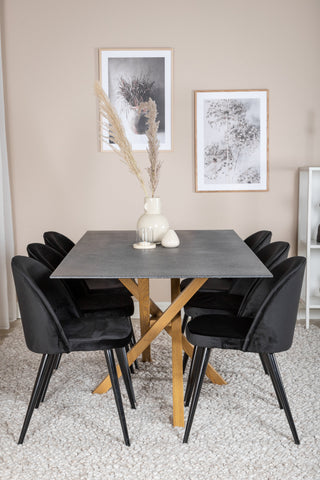 Venture Home Piazza - Matbord - 180*90 - Spraystone/Ek + Matstol i sammet - Svart / Svart _6