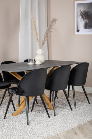 Venture Home Piazza - Matbord - 180*90 - Spraystone/Ek + Matstol i sammet - Svart / Svart _6