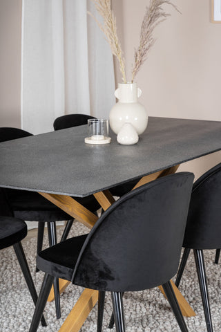 Venture Home Piazza - Matbord - 180*90 - Spraystone/Ek + Matstol i sammet - Svart / Svart _6