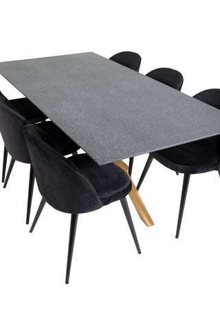 Venture Home Piazza - Matbord - 180*90 - Spraystone/Ek + Matstol i sammet - Svart / Svart _6