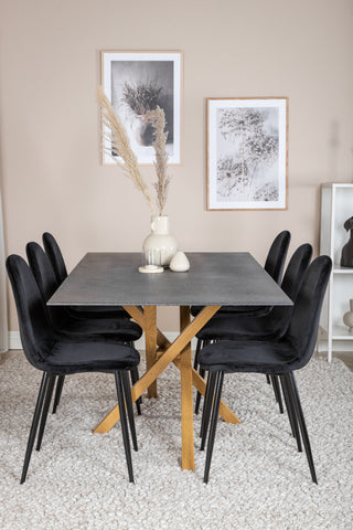 Venture Home Piazza - Matbord - 180*90 - Spraystone/Ek +Polar Matstol - Svarta ben / Svart sammet _6