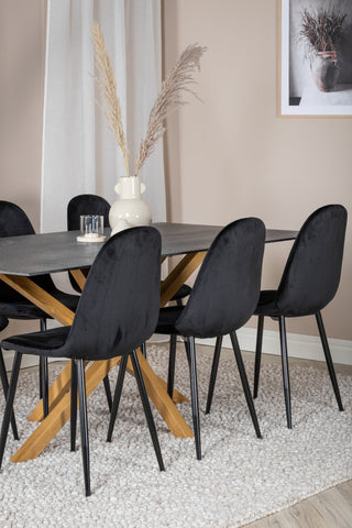 Venture Home Piazza - Matbord - 180*90 - Spraystone/Ek +Polar Matstol - Svarta ben / Svart sammet _6