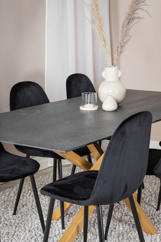 Venture Home Piazza - Matbord - 180*90 - Spraystone/Ek +Polar Matstol - Svarta ben / Svart sammet _6