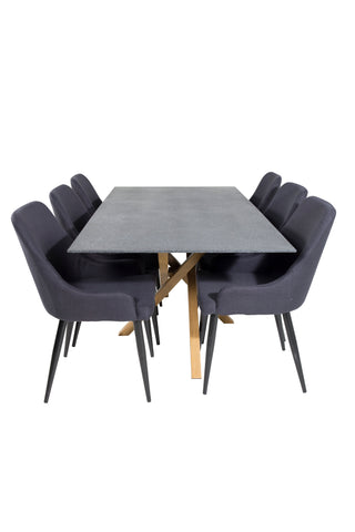 Venture Home Piazza - Matbord - 180*90 - Spraystone/Ek +Plaza Matstol - Svarta Ben - Svart Tyg _6