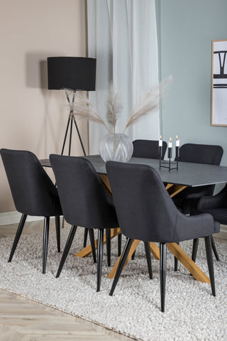 Venture Home Piazza - Matbord - 180*90 - Spraystone/Ek +Plaza Matstol - Svarta Ben - Svart Tyg _6