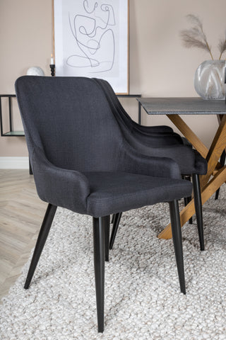 Venture Home Piazza - Matbord - 180*90 - Spraystone/Ek +Plaza Matstol - Svarta Ben - Svart Tyg _6