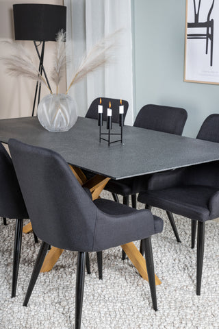 Venture Home Piazza - Matbord - 180*90 - Spraystone/Ek +Plaza Matstol - Svarta Ben - Svart Tyg _6
