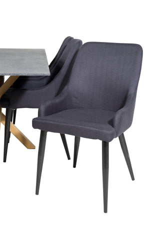 Venture Home Piazza - Matbord - 180*90 - Spraystone/Ek +Plaza Matstol - Svarta Ben - Svart Tyg _6