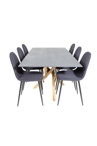 Venture Home Piazza - Matbord - 180*90 - Spraystone/Ek +Polar matstol - Svarta ben - Svart tyg _6