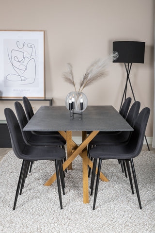 Venture Home Piazza - Matbord - 180*90 - Spraystone/Ek +Polar matstol - Svarta ben - Svart tyg _6