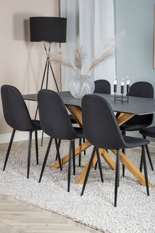 Venture Home Piazza - Matbord - 180*90 - Spraystone/Ek +Polar matstol - Svarta ben - Svart tyg _6