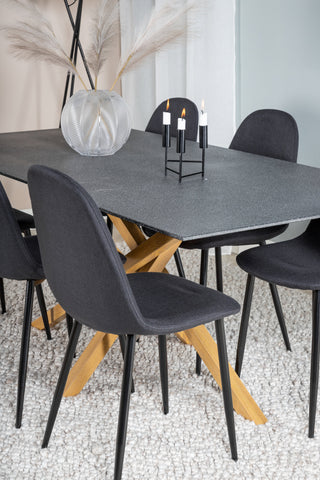 Venture Home Piazza - Matbord - 180*90 - Spraystone/Ek +Polar matstol - Svarta ben - Svart tyg _6
