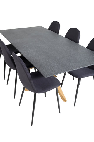 Venture Home Piazza - Matbord - 180*90 - Spraystone/Ek +Polar matstol - Svarta ben - Svart tyg _6