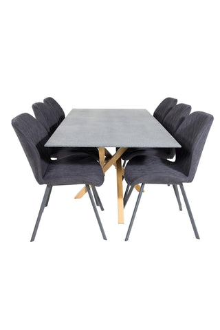 Venture Home Piazza - Matbord - 180*90 - Spraystone/Ek +Gemma Matstol - Svarta Ben - Svart Tyg _6