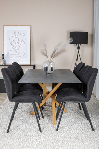Venture Home Piazza - Matbord - 180*90 - Spraystone/Ek +Gemma Matstol - Svarta Ben - Svart Tyg _6