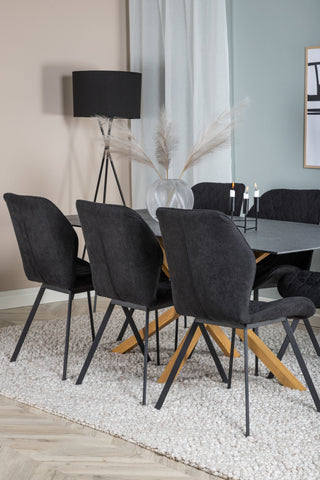 Venture Home Piazza - Matbord - 180*90 - Spraystone/Ek +Gemma Matstol - Svarta Ben - Svart Tyg _6