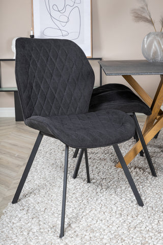 Venture Home Piazza - Matbord - 180*90 - Spraystone/Ek +Gemma Matstol - Svarta Ben - Svart Tyg _6