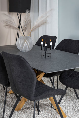 Venture Home Piazza - Matbord - 180*90 - Spraystone/Ek +Gemma Matstol - Svarta Ben - Svart Tyg _6