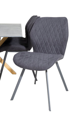 Venture Home Piazza - Matbord - 180*90 - Spraystone/Ek +Gemma Matstol - Svarta Ben - Svart Tyg _6