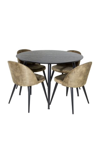 Dipp Matbord - 115cm - Svart faner / Helsvarta ben +Velvet Dining Chiar - Svarta ben - Dusty Green Velvet_4
