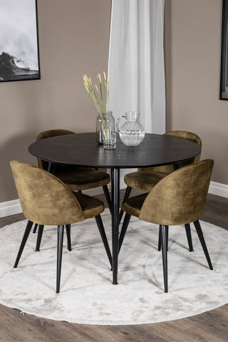 Dipp Matbord - 115cm - Svart faner / Helsvarta ben +Velvet Dining Chiar - Svarta ben - Dusty Green Velvet_4