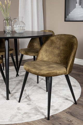 Dipp Matbord - 115cm - Svart faner / Helsvarta ben +Velvet Dining Chiar - Svarta ben - Dusty Green Velvet_4