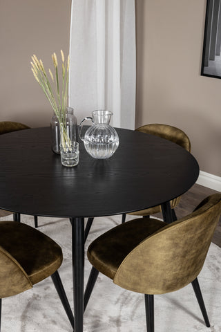 Dipp Matbord - 115cm - Svart faner / Helsvarta ben +Velvet Dining Chiar - Svarta ben - Dusty Green Velvet_4