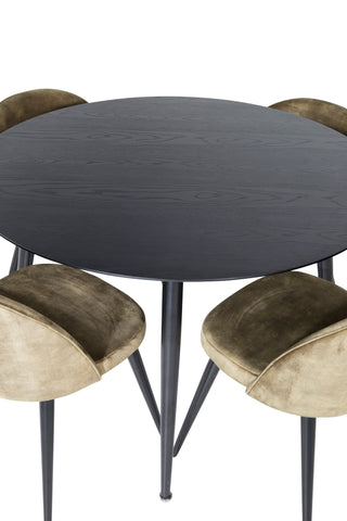 Dipp Matbord - 115cm - Svart faner / Helsvarta ben +Velvet Dining Chiar - Svarta ben - Dusty Green Velvet_4