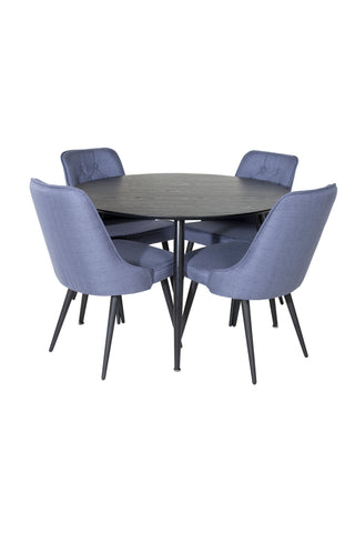 Dipp Matbord - 115cm - Svart faner / Helsvarta ben + Velvet Deluxe matstol - Svarta ben - Blå tyg_4