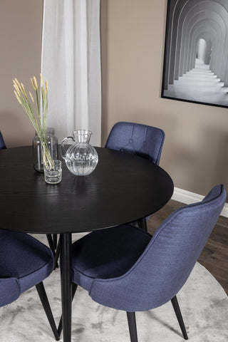 Dipp Matbord - 115cm - Svart faner / Helsvarta ben + Velvet Deluxe matstol - Svarta ben - Blå tyg_4